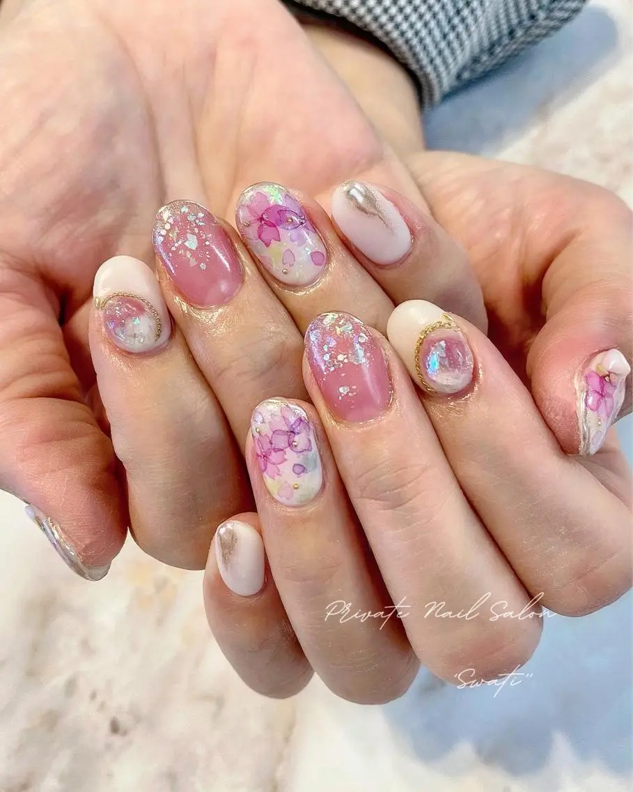 ネイル アートネイル 桜ネイル フラワーネイル オフィスネイル 春ネイル yuko (ネイリスト)のネイルデザイン