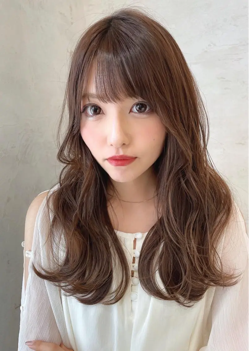 セミロング カラー ベージュカラー 黒髪 ブリーチ ブルーカラー ブルーブラック 木屋元一/透明感 /前髪/レイヤーのヘアスタイル