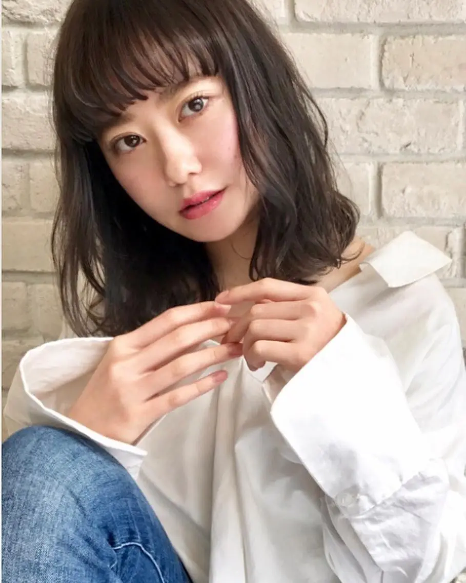 ミディアム カラー ワンレンボブ 透明感カラー ボブ moanin モーニンのヘアスタイル