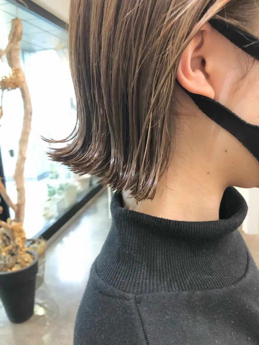 ショート カラー 切りっぱなしボブ ベージュカラー ボブ カット ヘアカラー 千葉 郁也のヘアスタイル