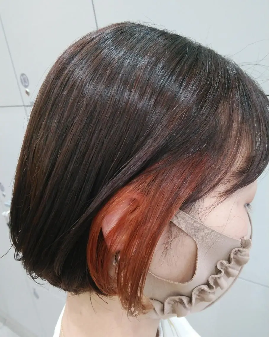 ショート カラー インナーカラー オレンジ たき  あいみのヘアスタイル