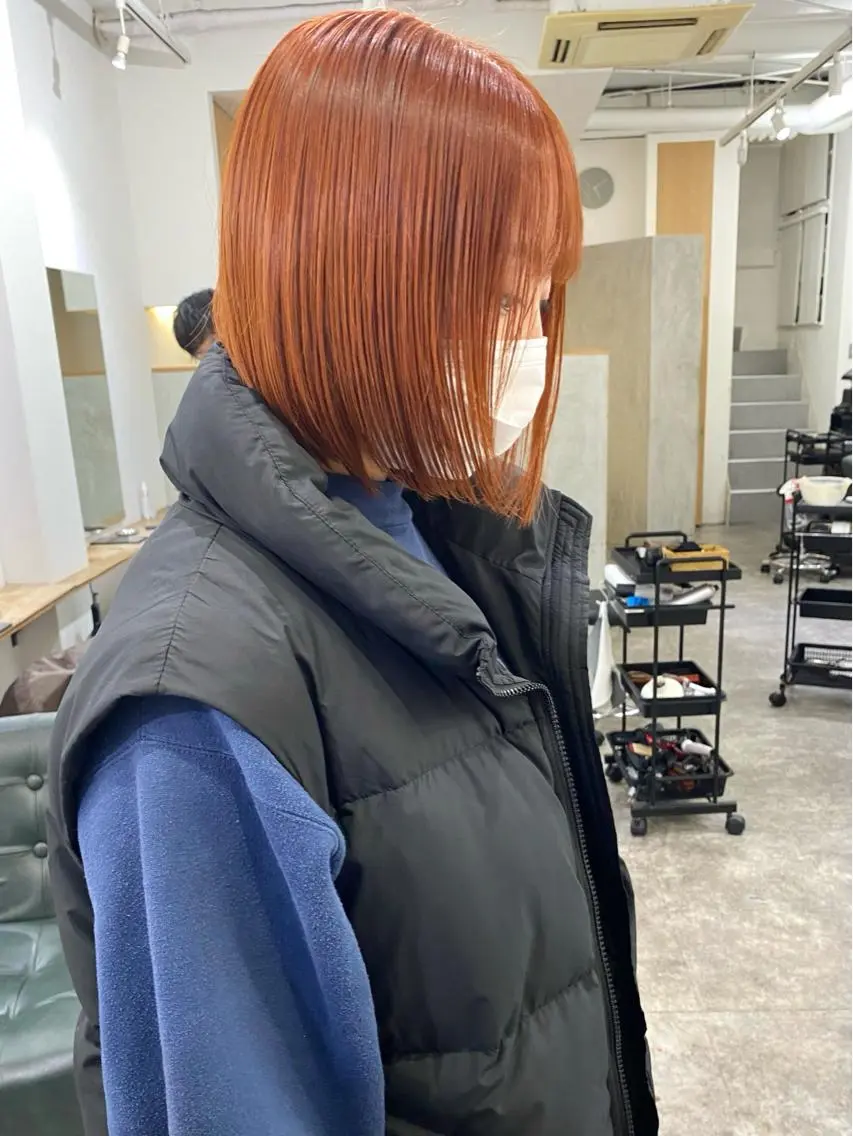 ショート カラー ブラウンカラー オレンジ オレンジブラウン カット ヘアカラー トリートメント 森貴裕/ニュアンス パーマ/オリーブのヘアスタイル