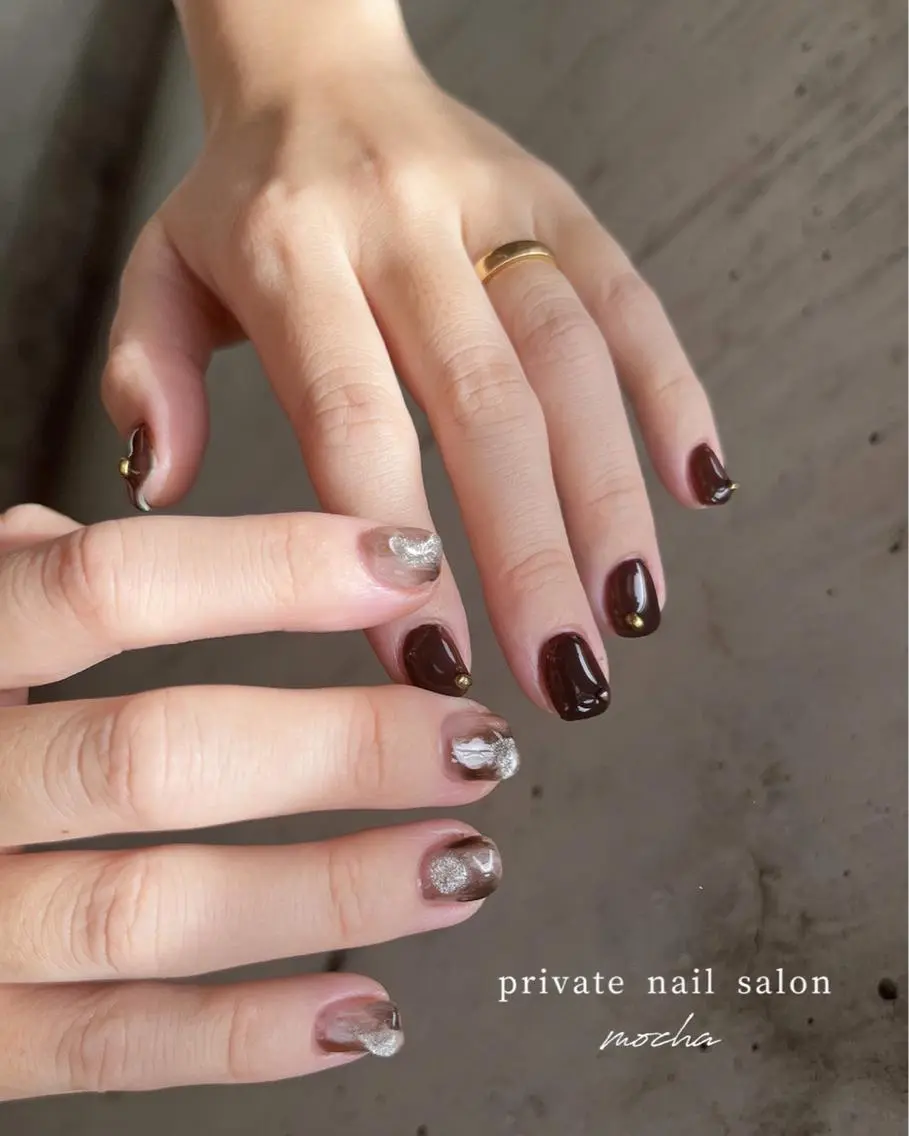 ネイル アートネイル カジュアル チークネイル フレンチネイル ジェルネイル mocha nailのネイルデザイン