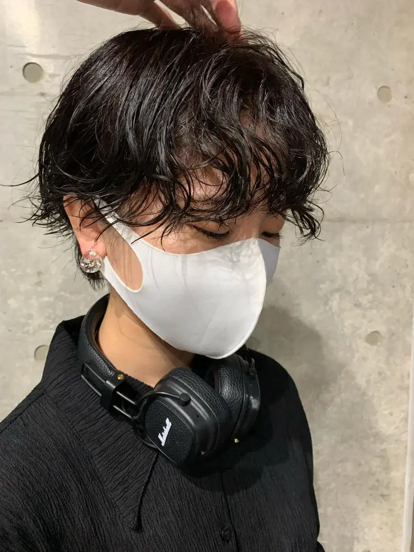 ショート パーマ メンズ ボブパーマコテ巻き風 パーマNo1深江秀平のヘアスタイル