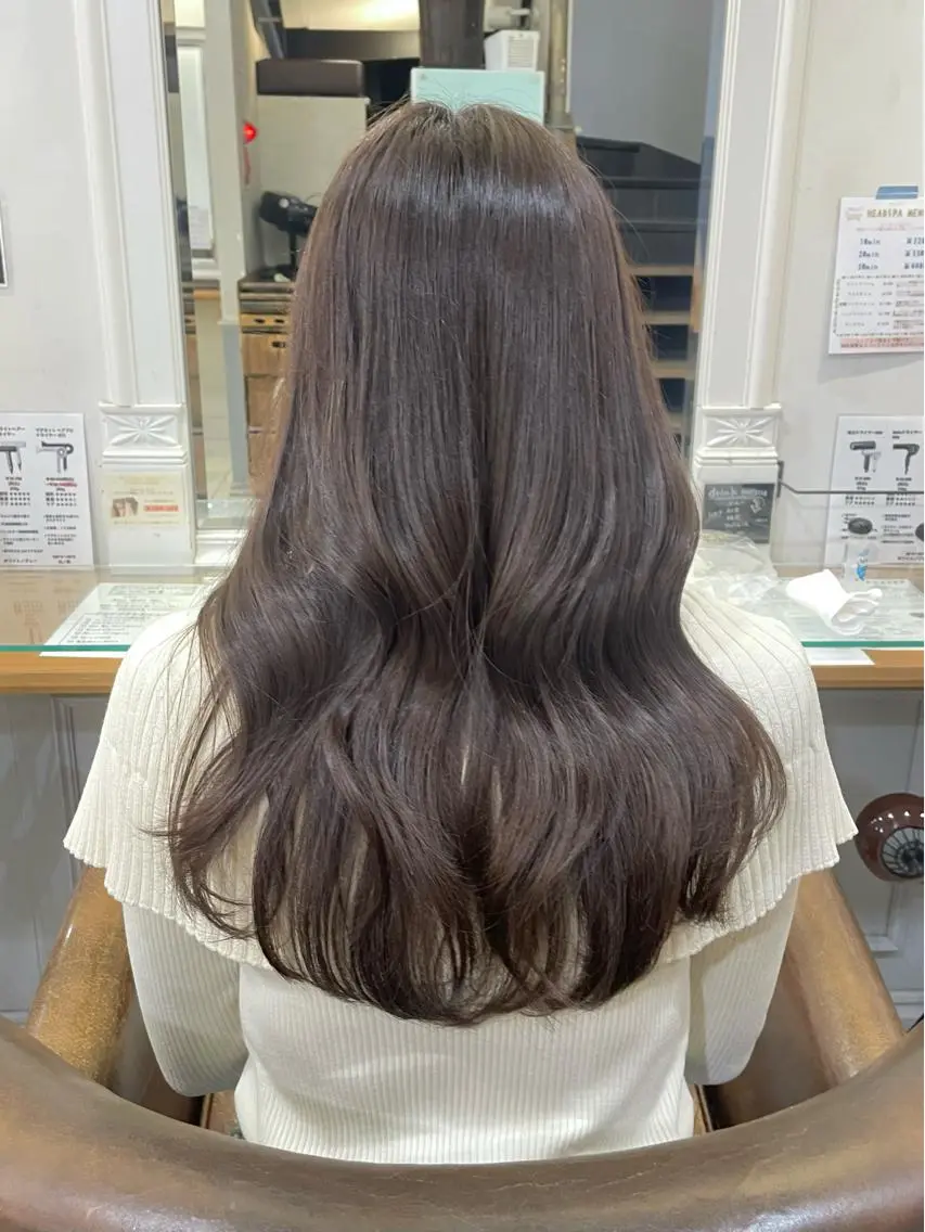 ロング カラー ベージュカラー グレージュ オリーブグレージュ オリーブグレー くびれヘア カット ヘアカラー トリートメント 横浜/レイヤーカット /韓国ヘア/佐藤記正のヘアスタイル