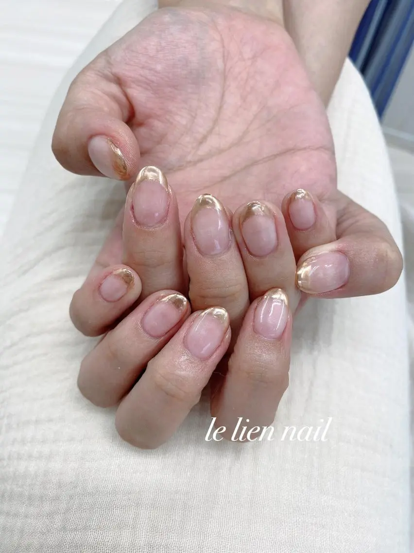 ネイル フレンチネイル ゴールド ミラーネイル オフィスネイル シンプルネイル le lien nailのネイルデザイン
