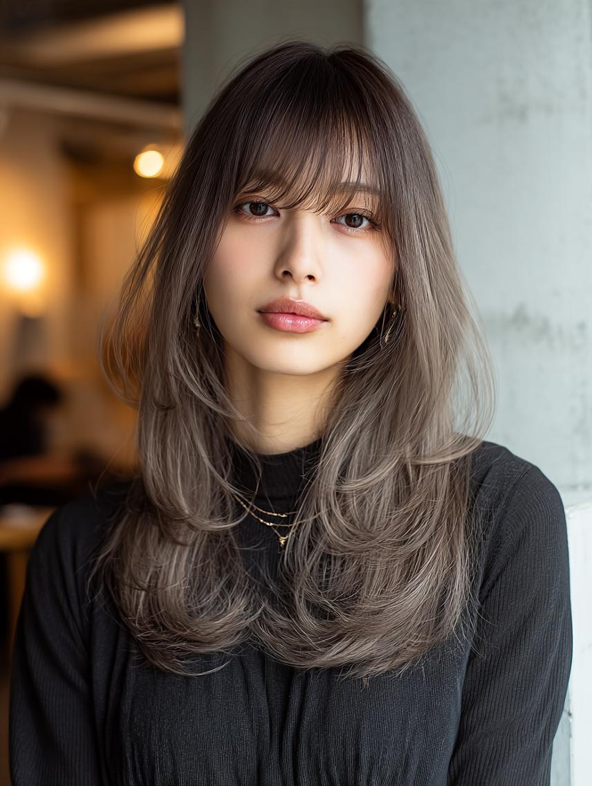 セミロング 🍒暖色×ハイトーン ×デザイン✨まなりのヘアスタイル