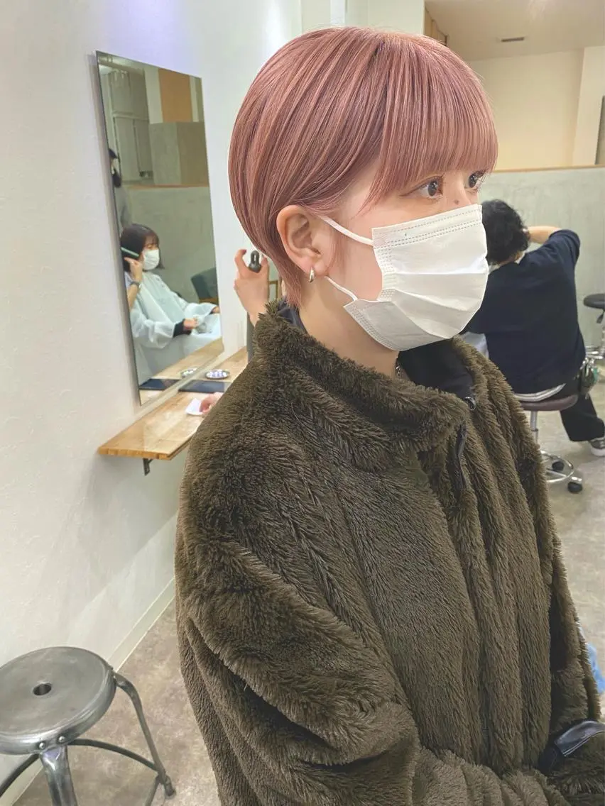 ショート カラー ベージュカラー ピンクカラー ピンクベージュ ショートヘア ヘアカラー 森貴裕/ベージュ/ パーマ/オリーブのヘアスタイル