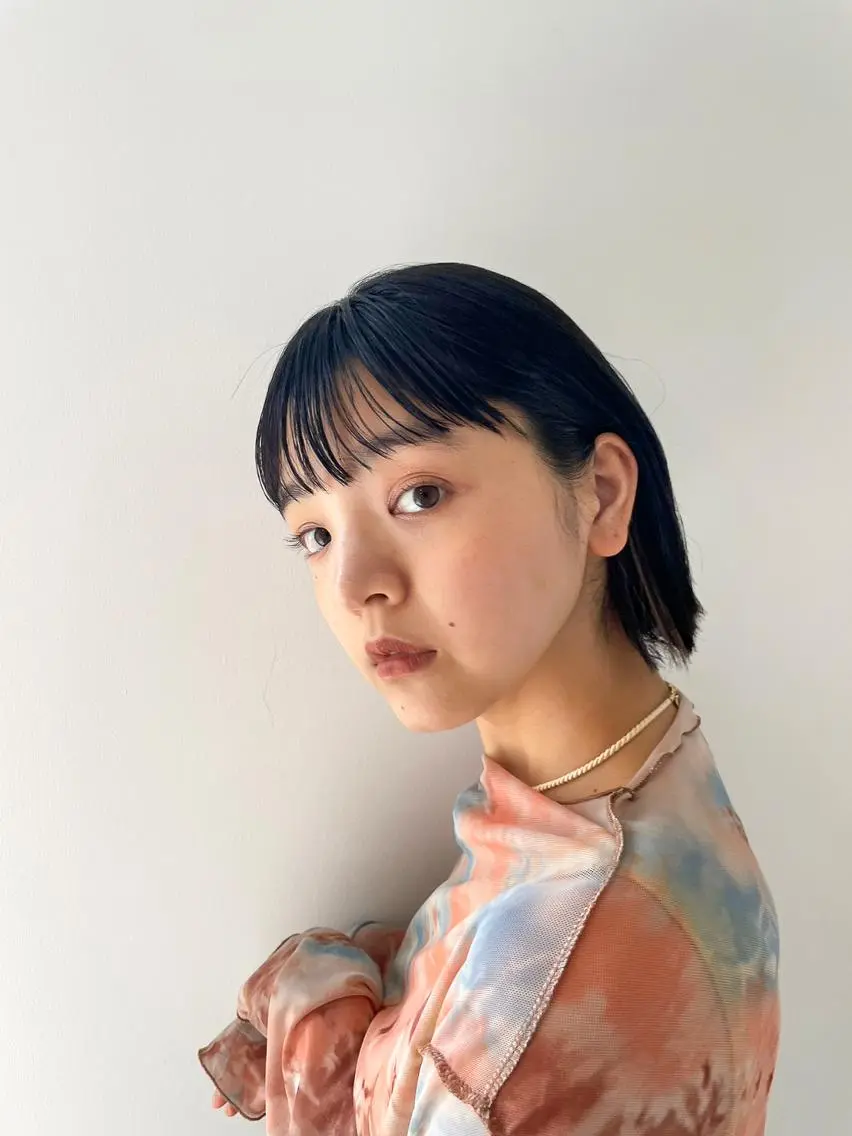 ミディアム パーマ カラー ショートボブ ミディアムパーマ アディクシーカラー ブリーチ ケアブリーチ カット ヘアカラー CEINE OURのヘアスタイル