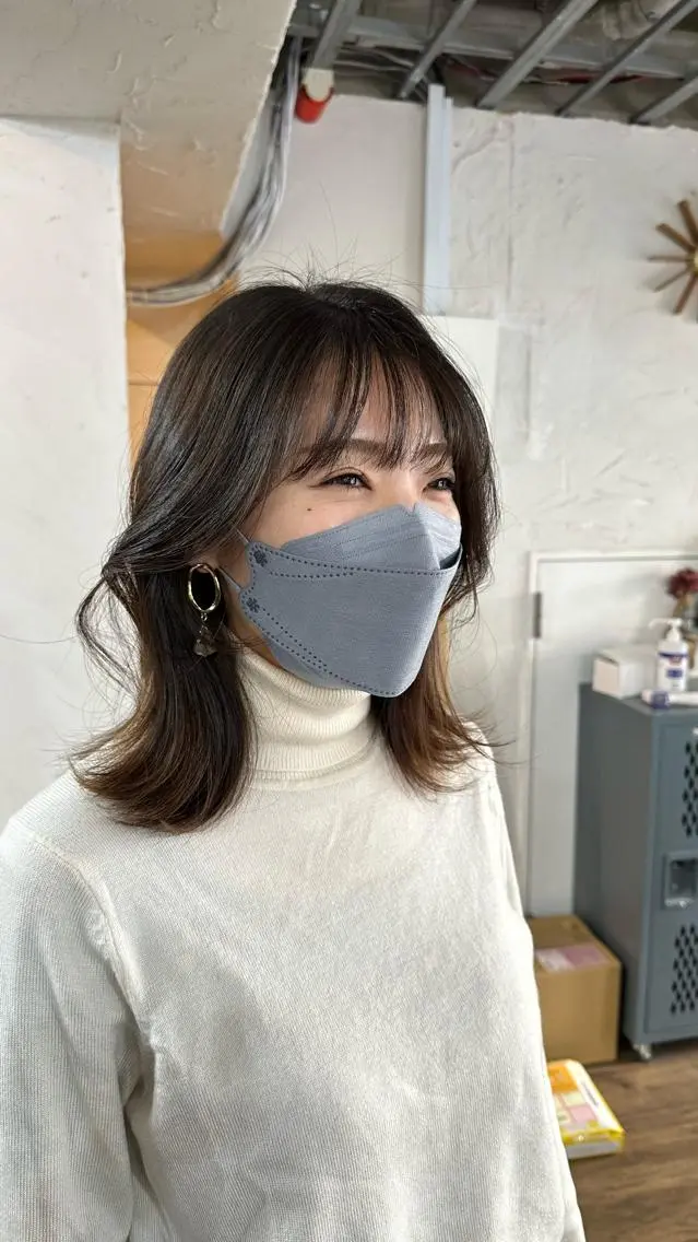 ミディアム カラー 切りっぱなしボブ ショートボブ ミディアムパーマ バレイヤージュ ベージュカラー カット ヘアカラー トリートメント 韓国レイヤー柔らかい 地毛風縮毛矯正/マツのヘアスタイル