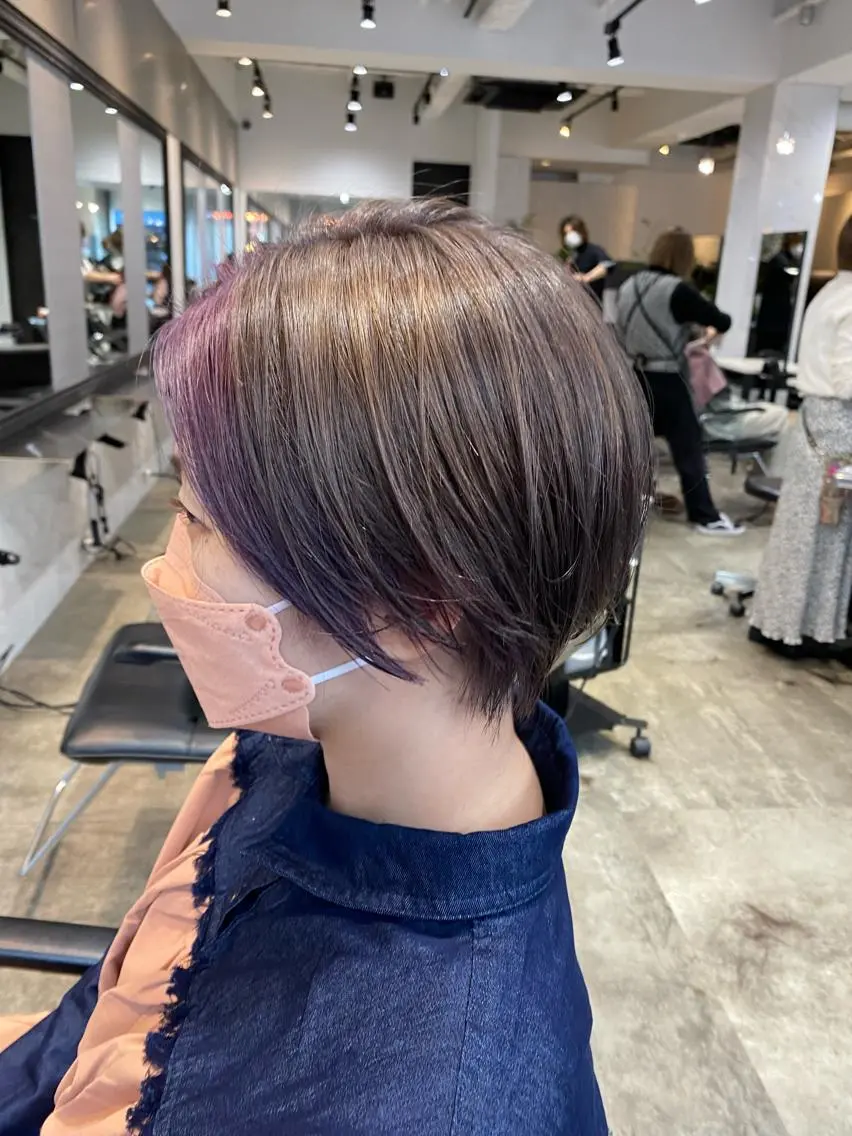 ショート カラー ミストバング  フェイスフレーミング ラベンダーカラー ショートヘア 増子 祐太朗のヘアスタイル