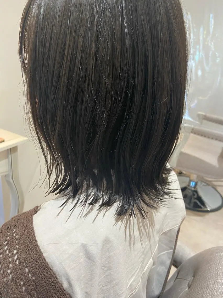 ミディアム カラー ブラウンカラー ナチュラルブラウン ボブ 外ハネヘア カット ヘアカラー トリートメント 透明感/レイヤー/ 姫カット Fukuのヘアスタイル