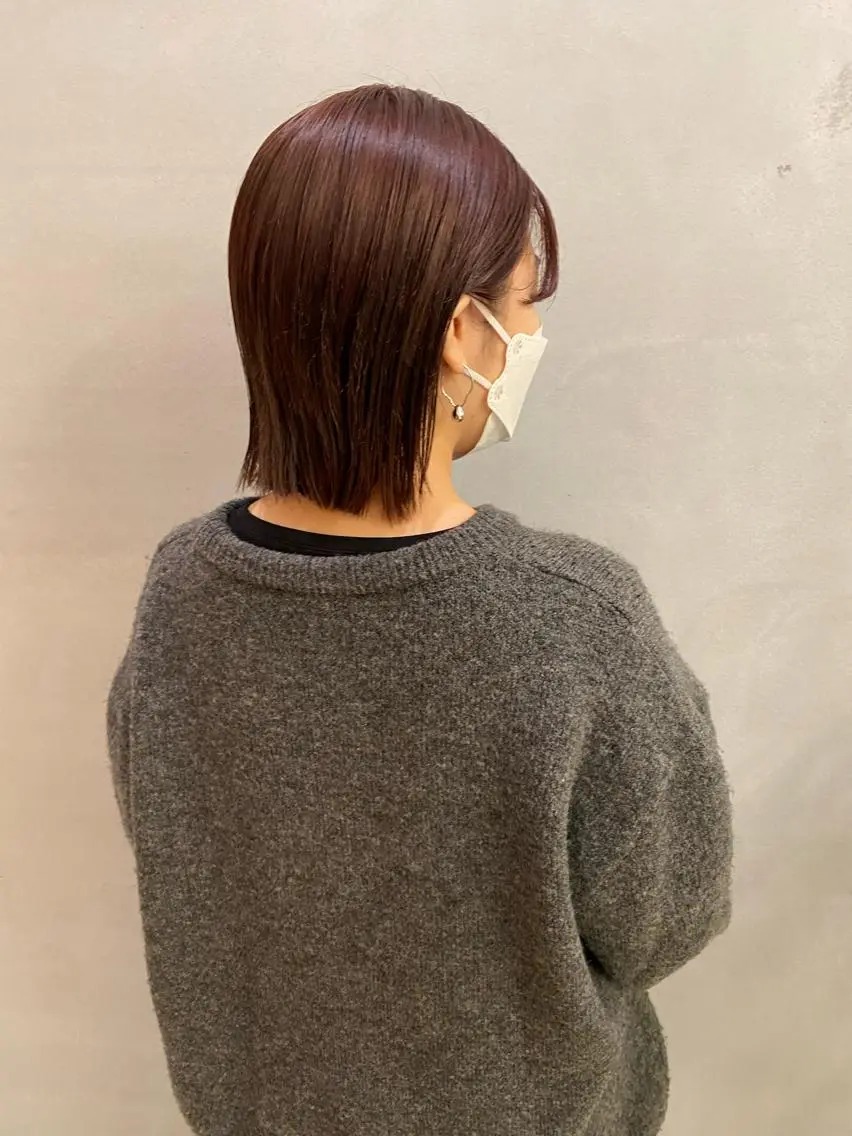 ミディアム カラー ヘアアレンジ ブラウンカラー ピンクカラー ピンクブラウン ボブ 、 、のヘアスタイル