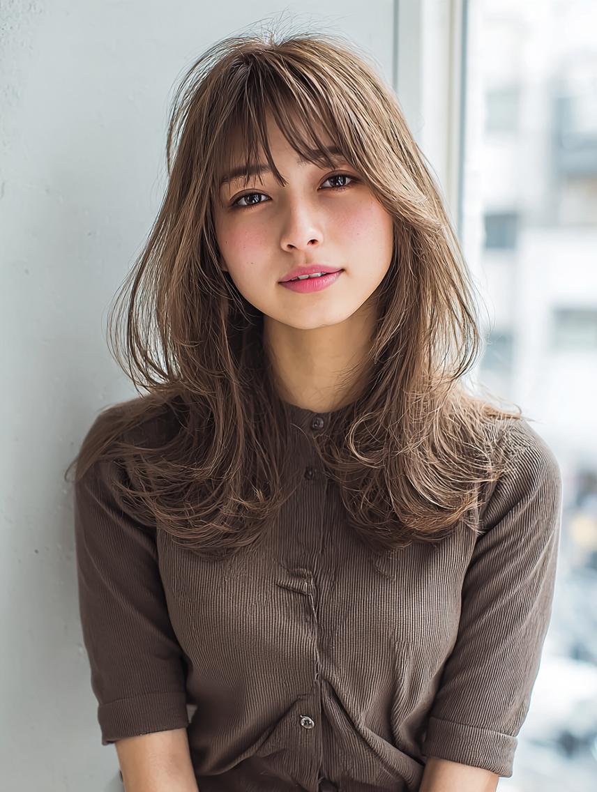 セミロング 🍒暖色×ハイトーン ×デザイン✨まなりのヘアスタイル