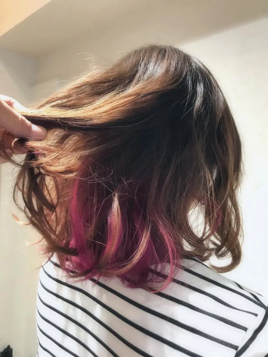 ミディアム カラー パーマ ヘアアレンジ インナーカラー ピンクカラー 縮毛矯正/美髪 髪質改善/石田幸輔のヘアスタイル