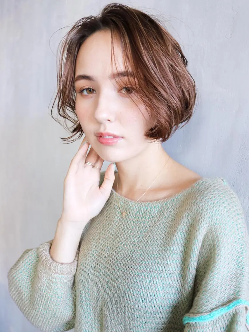 ショート カラー パーマ ヘアアレンジ ベージュカラー 透明感カラー モカベージュ ITbyALBUM 中野店のヘアスタイル