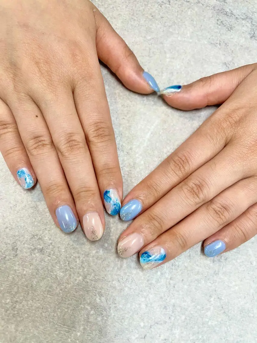 ネイル アートネイル ブルー イースター フレンチネイル ジェルネイル ハンドネイル .N YUKIのネイルデザイン