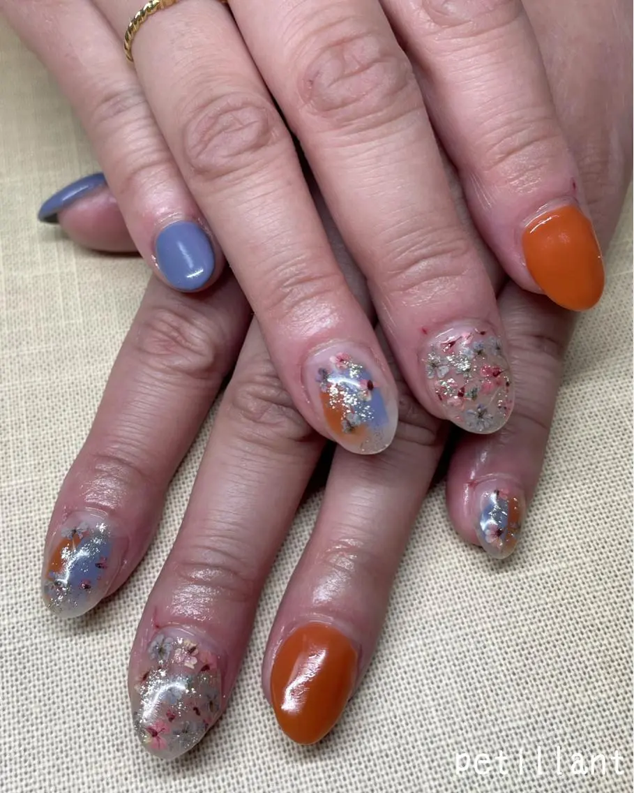 ネイル アートネイル 長さ出し 春ネイル nail salon petillantのネイルデザイン