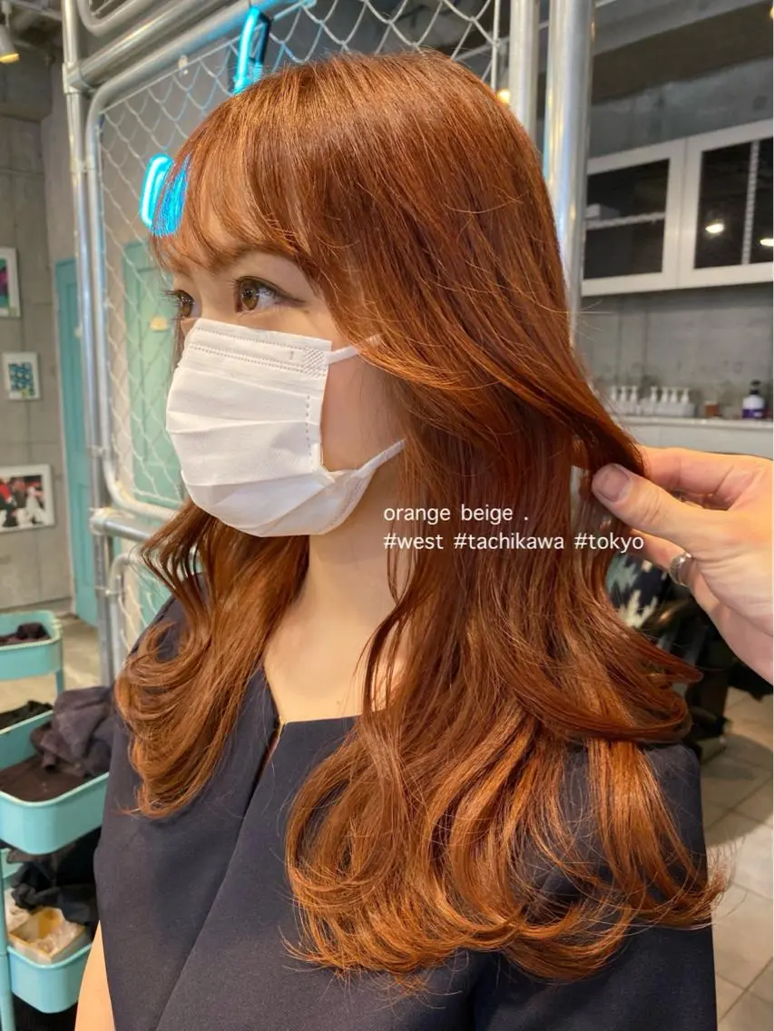 ロング カラー ベージュカラー オレンジ オレンジベージュ ピンクカラー 学生 竹嶌 健吾のヘアスタイル