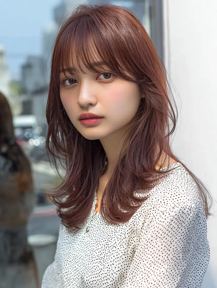ミディアム ハッシュカット 髪質改善 レイヤーカット 縮毛矯正 トリートメント 韓国×艶ハイトーンが ✨絶対可愛い✨リオ✨のヘアスタイル