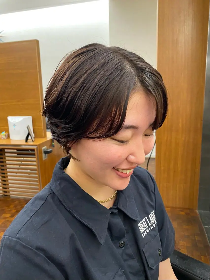 ショート カラー ブラウンカラー ピンクカラー ピンクブラウン 似合わせレイヤー/ ケアパーマ/高倉のヘアスタイル