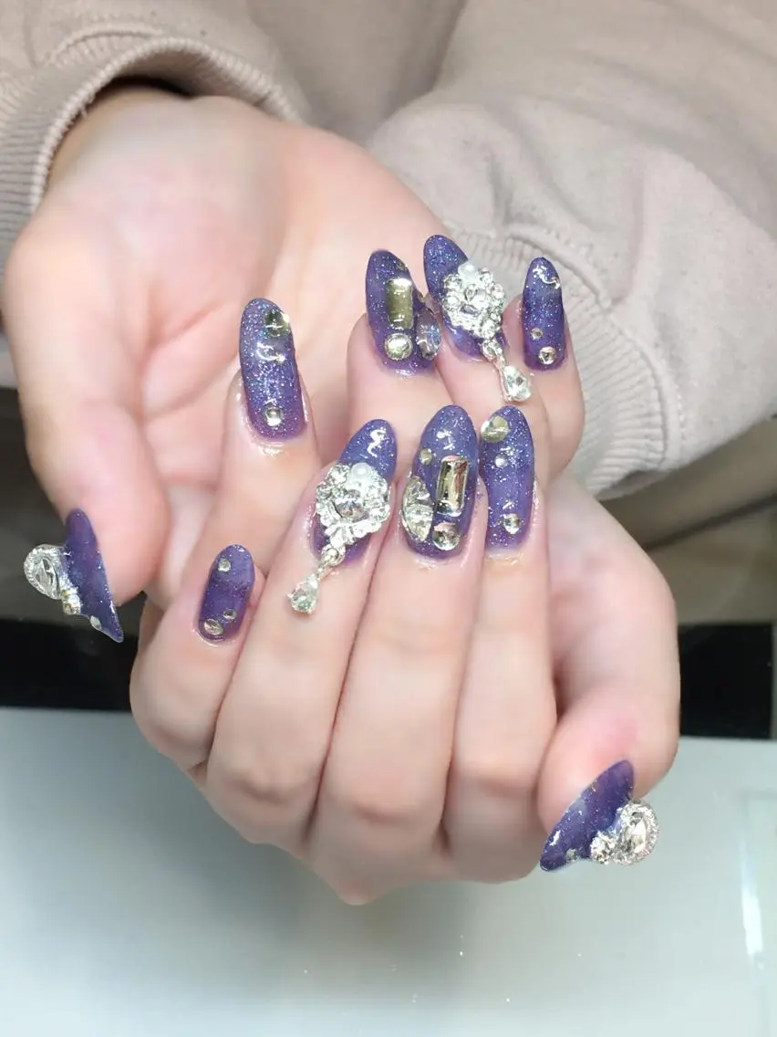 ネイル ブルー ジェルネイル キラキラネイル 冬ネイル Nyanco Nailのネイルデザイン