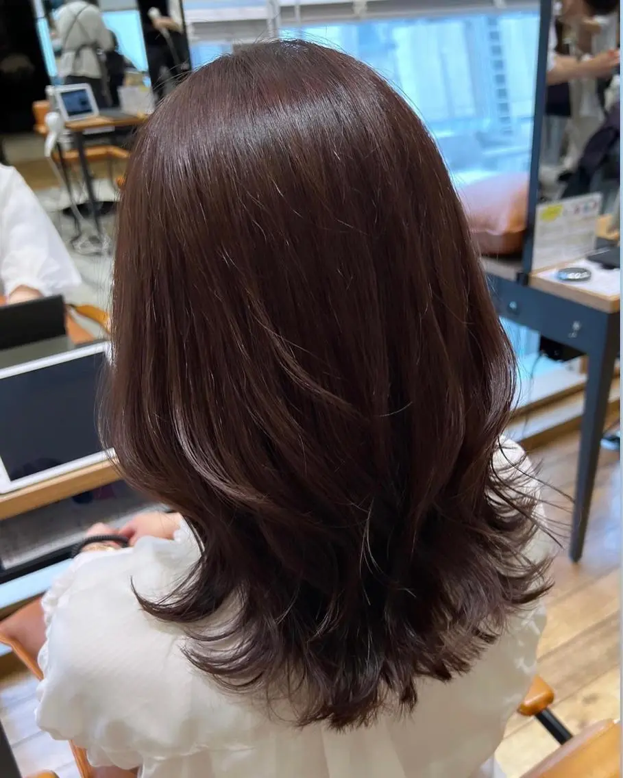 ミディアム ピンクブラウン くびれヘア 🧡くびれヘア/前髪 顔周り🧡久原結衣のヘアスタイル