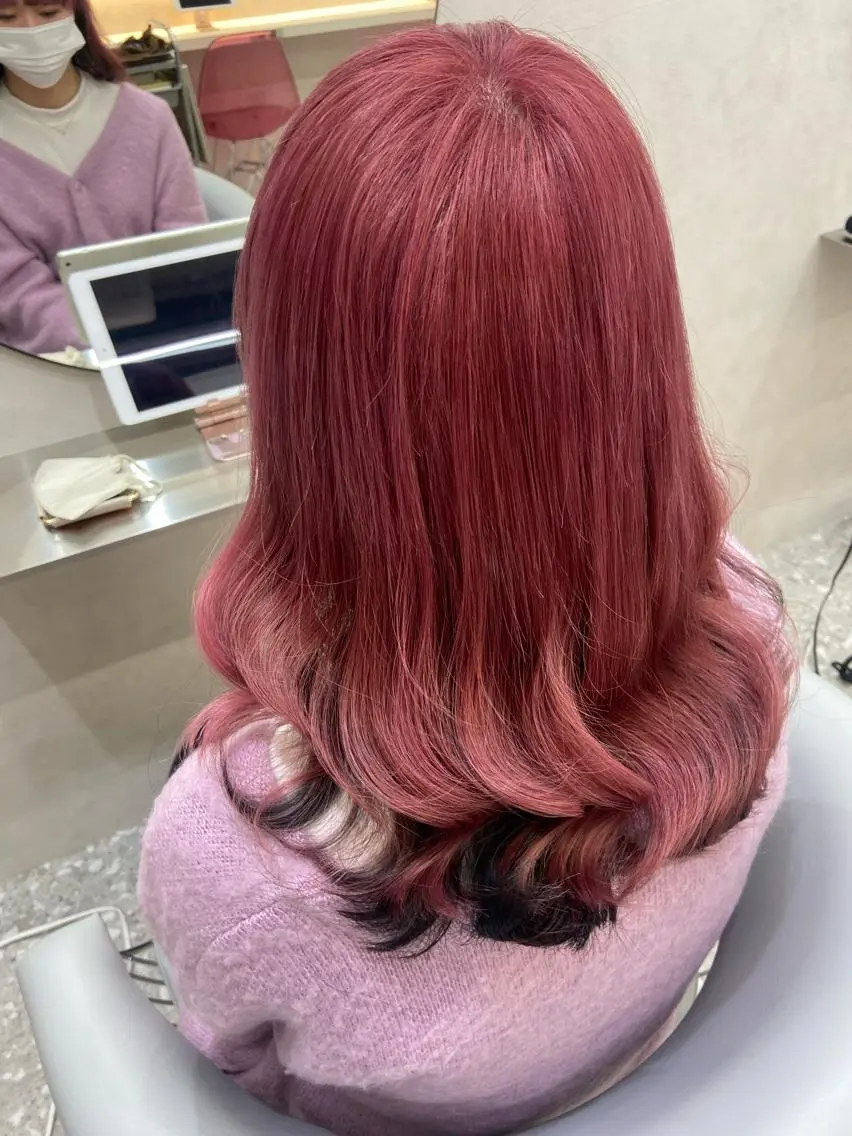 ミディアム カラー 黒髪 ブリーチ ケアブリーチ デザインカラー ダブルカラー カット ヘアカラー トリートメント 新宿/韓国ヘア 中明度カラー/かやのヘアスタイル