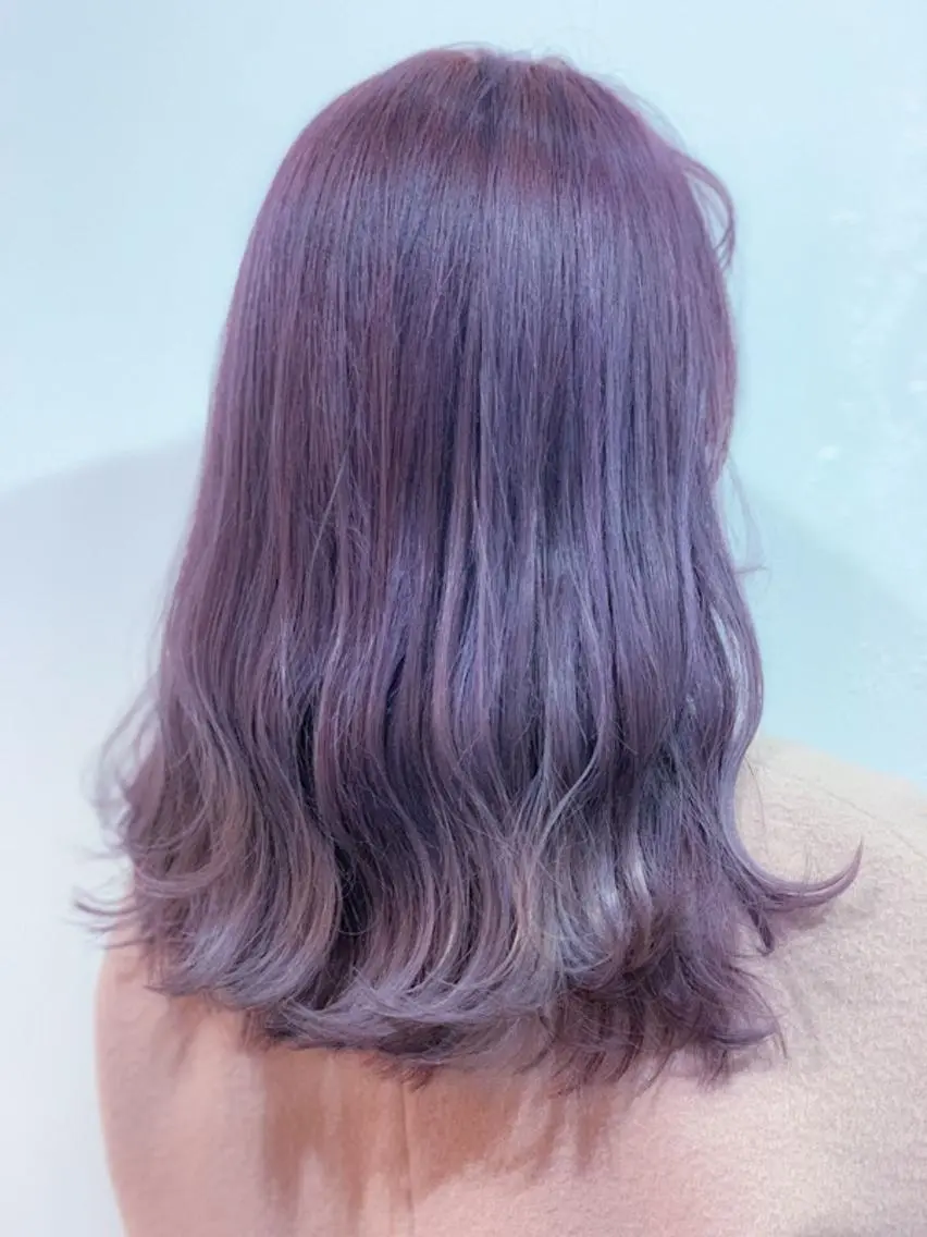 ミディアム カラー ブリーチ 透明感カラー パープルカラー 韓国風ヘア ヘアカラー エクステ BOX mico.のヘアスタイル