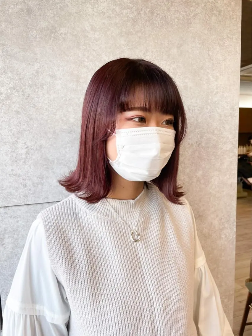 ミディアム カラー ヘアアレンジ 透明感カラー ラベンダーカラー ラベンダーピンク ピンクカラー ピンクパープル イワタ マハ/ minim hairのヘアスタイル
