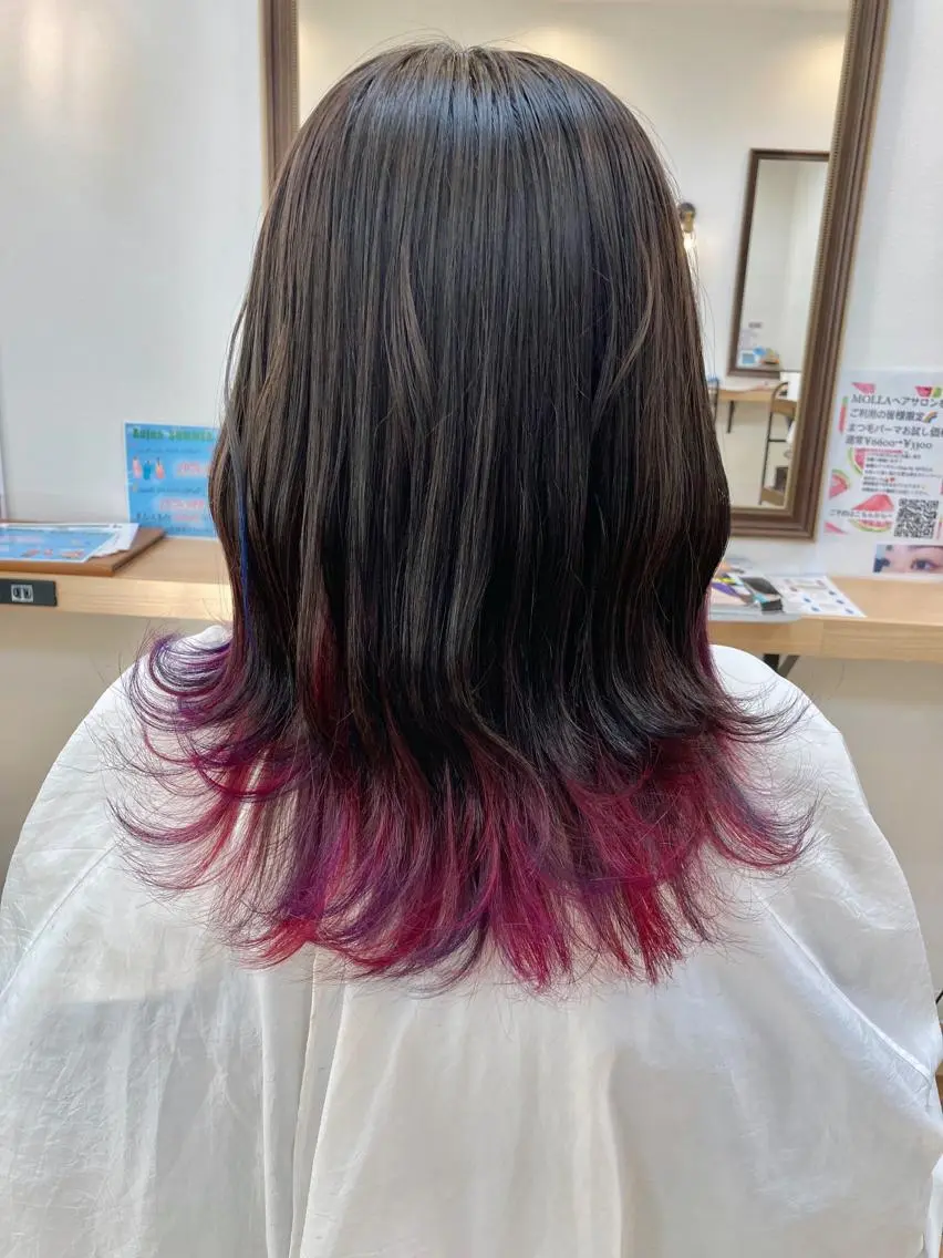セミロング カラー ブリーチ ブルーカラー グレージュ メッシュ ピンクカラー ヘアカラー トリートメント 大野 まゆのヘアスタイル