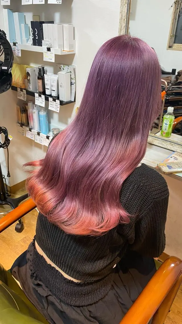ロング カラー カット ヘアカラー 縮毛矯正 RURI韓国ボブ 🇰🇷タッセルボブのヘアスタイル