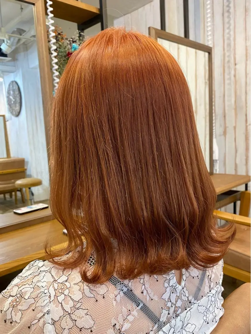 ミディアム カラー ベージュカラー ブリーチ オレンジ オレンジベージュ ヘアカラー 【🉐学割】応援📣 ミニモ限定🤩千 田のヘアスタイル