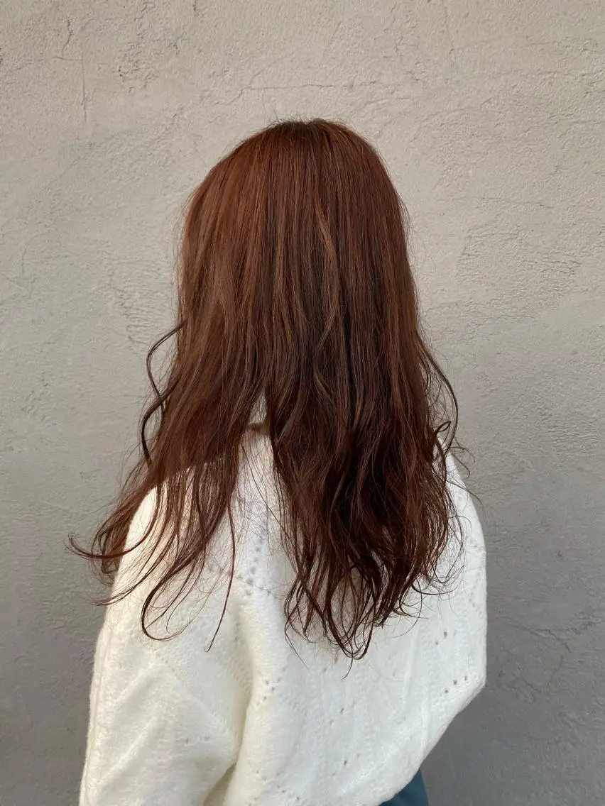 ロング カラー オレンジ 酸性ストレート/ブリ ーチなしWカラー河本のヘアスタイル