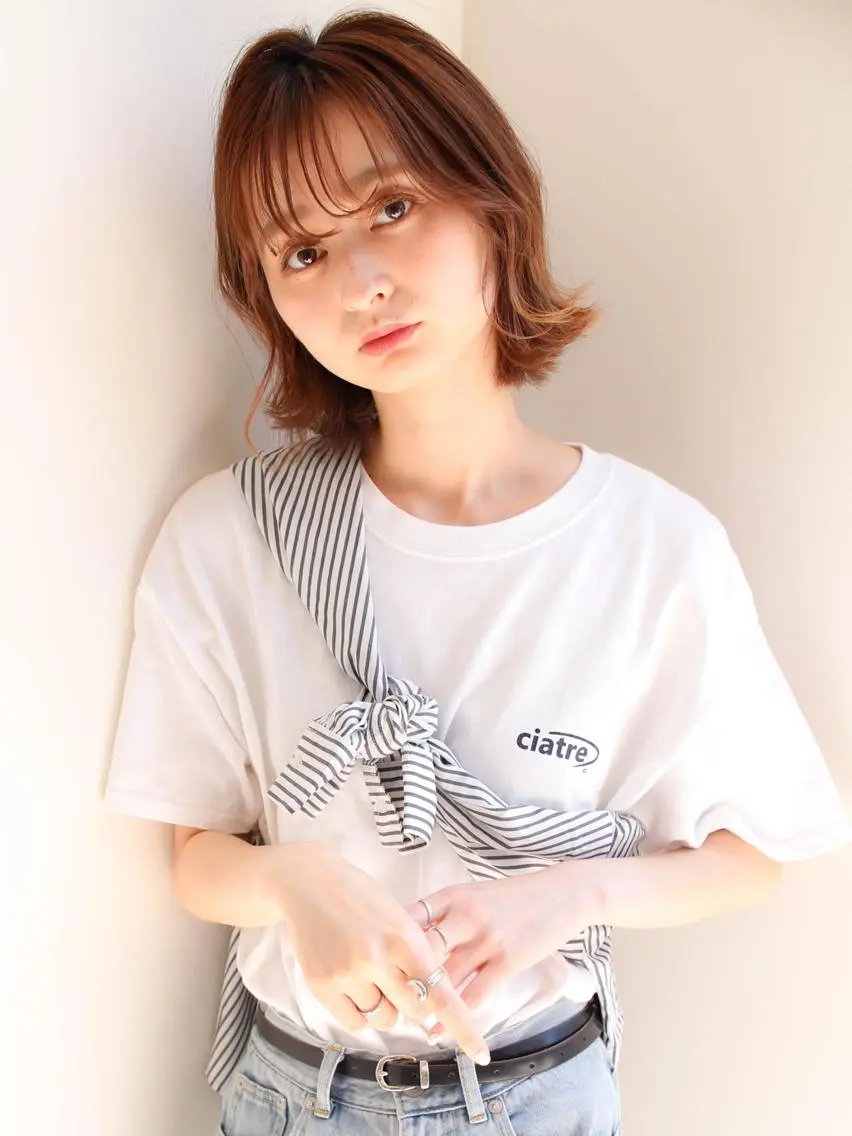 ミディアム カラー アッシュ グラデーションカラー ボブ くせ毛 小顔カット ルーチェヘアー 北摂エリアNo.1のヘアスタイル