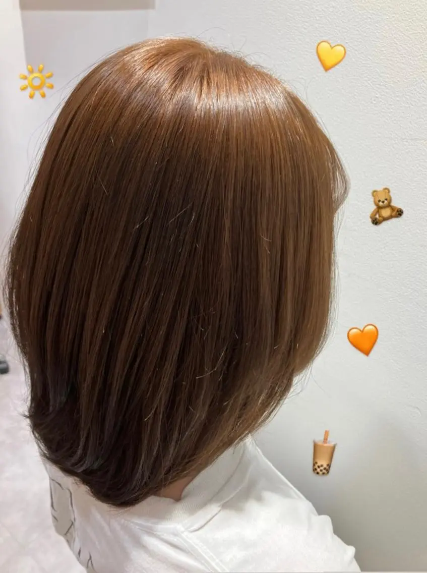 ミディアム カラー ブリーチ ブラウンカラー ブリーチなしカラー 小顔似合わせカット/ レイヤー/maiのヘアスタイル