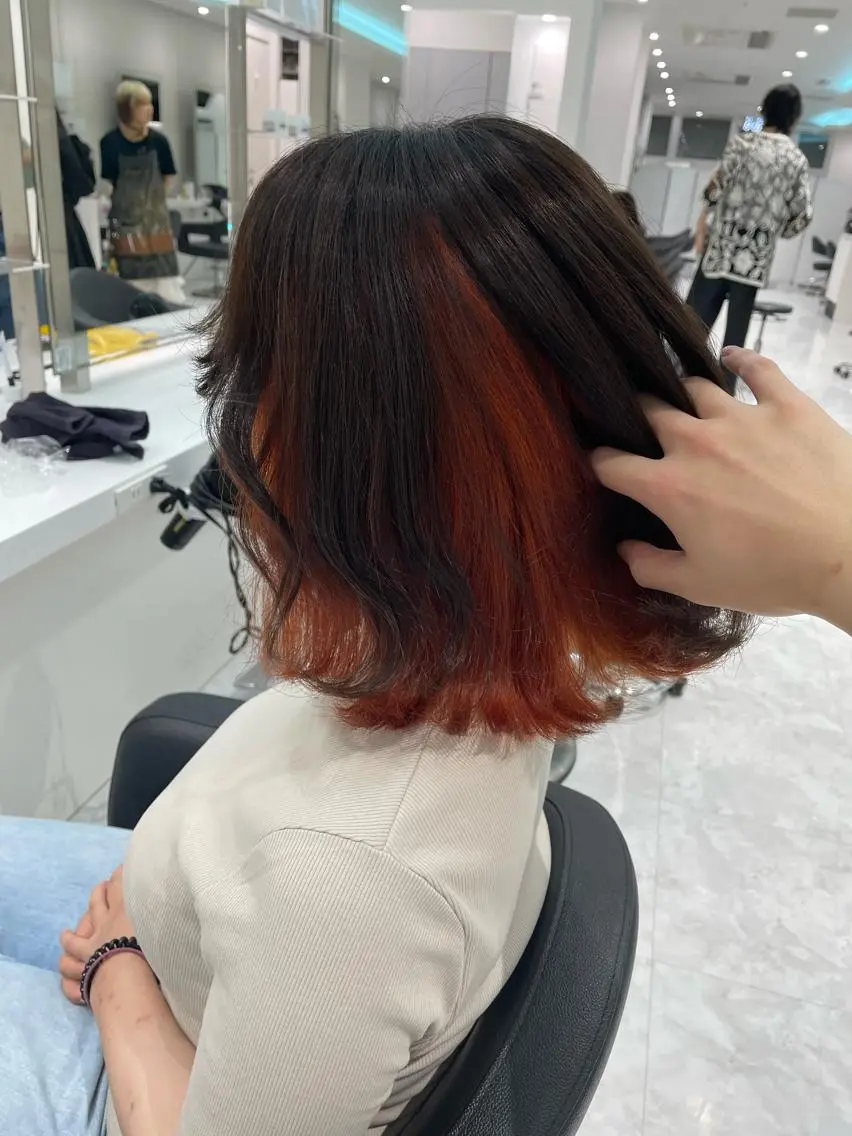 セミロング カラー ヘアアレンジ オレンジ ヘアカラー トリートメント 髪質改善/美髪矯正 艶髪/Takutoのヘアスタイル