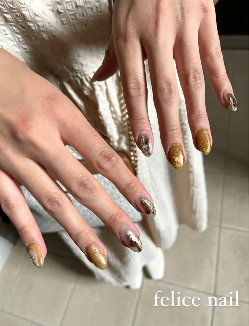 ネイル ジェルネイル マグネットネイル ニュアンスネイル オフィスネイル パラジェル felice nailのネイルデザイン