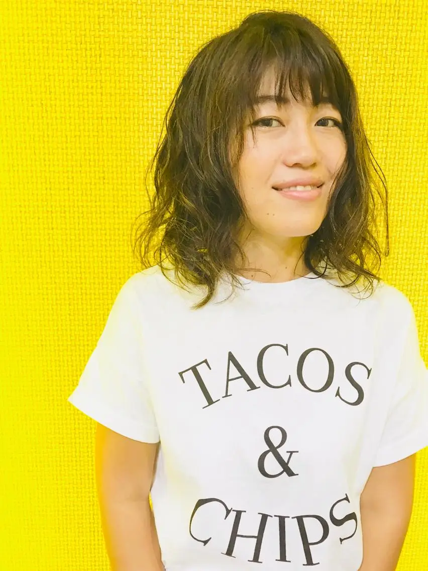 ミディアム パーマ 外国人風カラー ママ美容師 ＊ヒマワリのヘアスタイル
