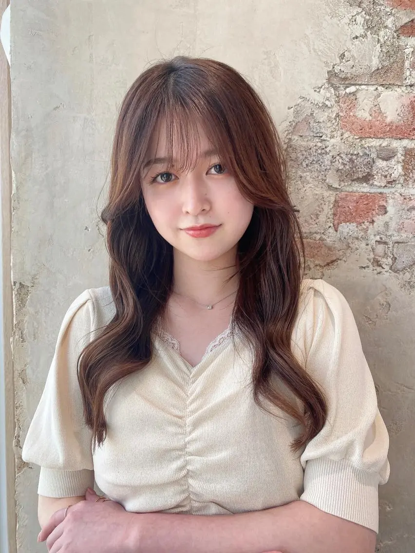 ロング カラー くびれヘア ロング シースルーバング サイドバング 顔周り/くびれヘア 韓国ヘア💕風間るなのヘアスタイル