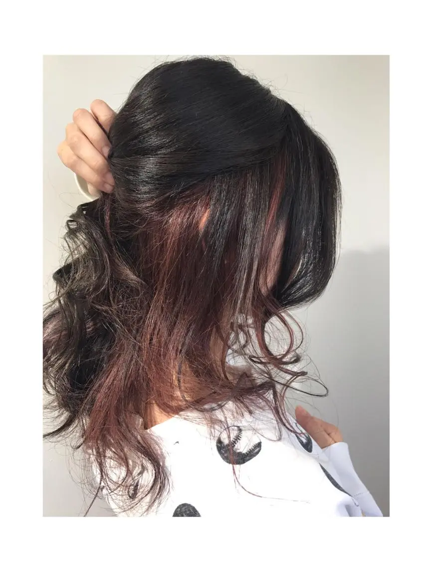 セミロング カラー ヘアアレンジ アディクシーカラー アッシュ インナーカラー ピンクカラー バイオレットカラー ヘアカラー トリートメント shi hoのヘアスタイル