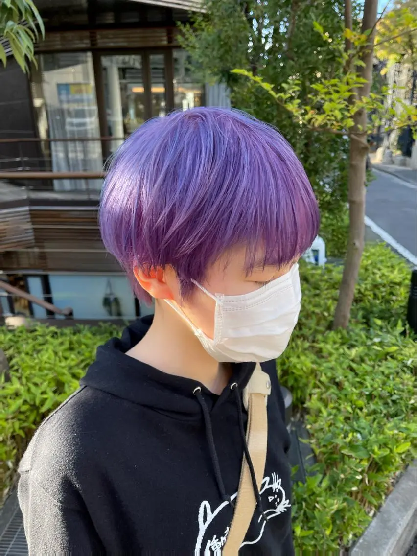 ショート カラー ブリーチ ピンクカラー ピンクパープル パープルカラー 似合わせショート×透 明感/やじまたかしのヘアスタイル