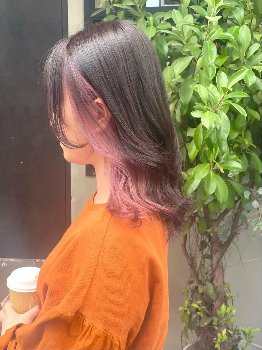 ロング カラー ブリーチ ピンクカラー カット ヘアカラー トリートメント 竹内 春奈のヘアスタイル