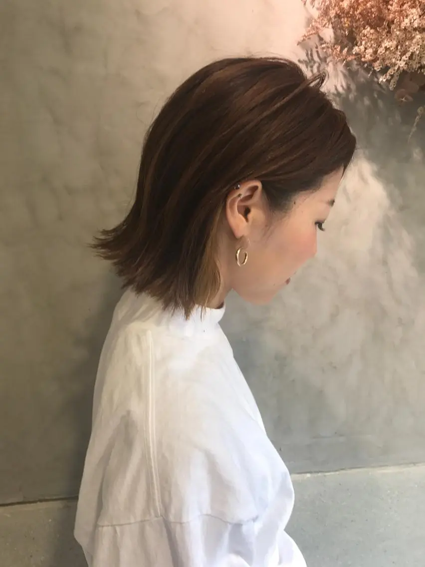 ミディアム 外ハネヘア カット ヘアカラー トリートメント ayane⭐️ボブ・ ショート・パーマのヘアスタイル