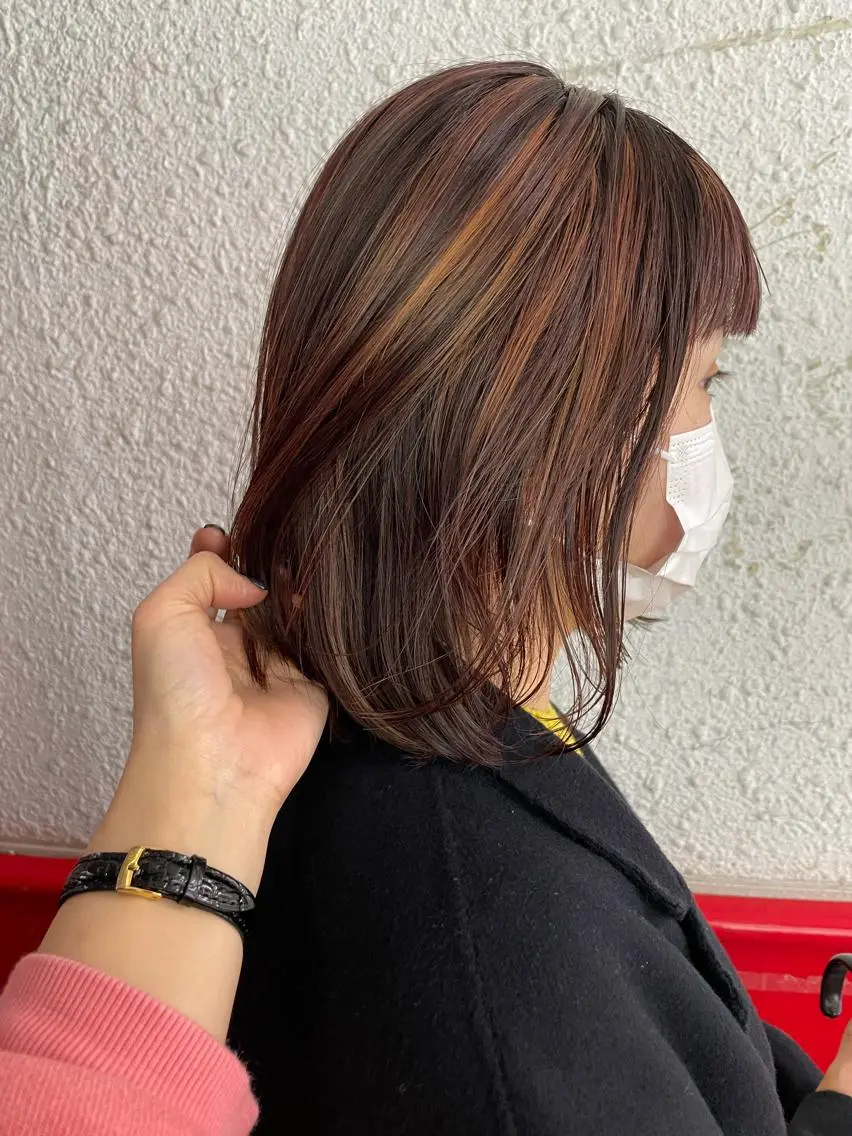 ミディアム ハイライト カット ヘアカラー トリートメント ayane⭐️ボブ・ ショート・パーマのヘアスタイル