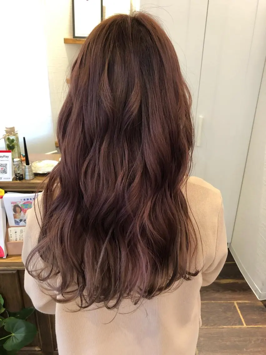 ロング カラー アッシュ ピンクカラー ピンクアッシュ 皆巳 達郎のヘアスタイル