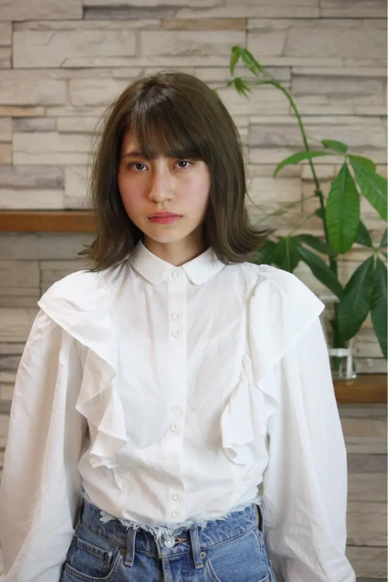ミディアム カラー ボブ 外ハネヘア 杉田 楓真のヘアスタイル