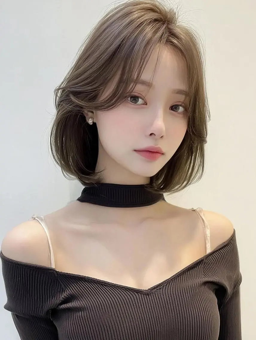 ミディアム 顔周りカット 髪質改善 韓国風ヘア レイヤーカット カット ヘアカラー FOCUS JAPAN2のヘアスタイル
