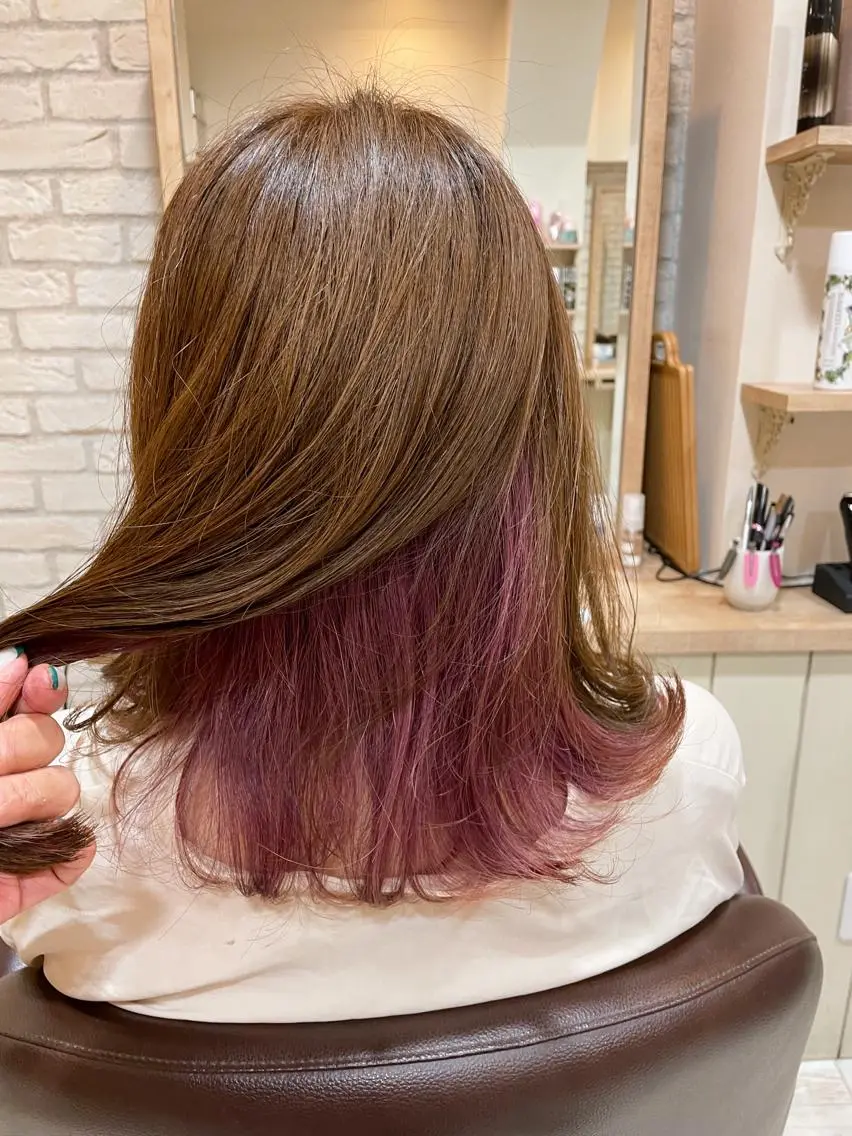 ミディアム カラー ベージュカラー インナーカラー ピンクカラー 清水 有実子のヘアスタイル