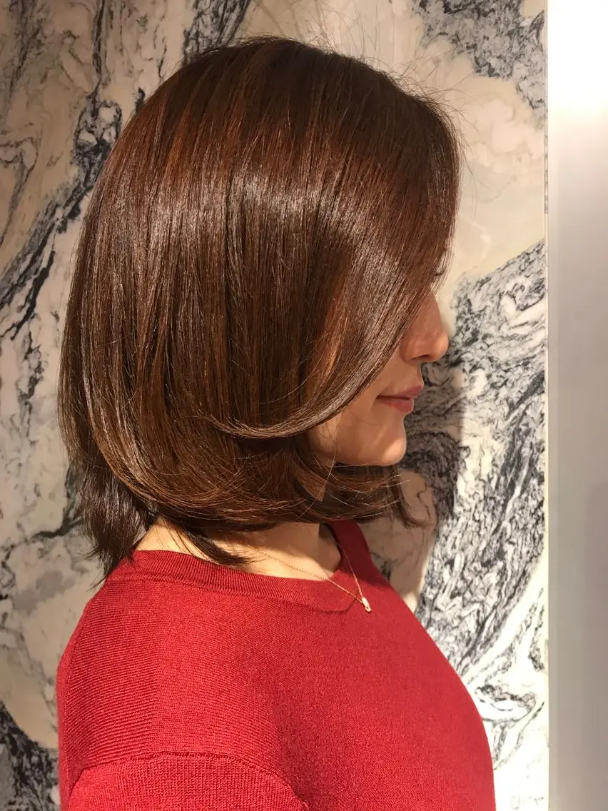 ミディアム カラー パーマ 藤井 さと実のヘアスタイル